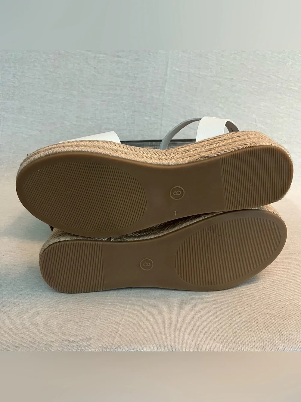 Vintage 7 Eight Luck White Espadrille Platform Sandals with Ankle Buckle
